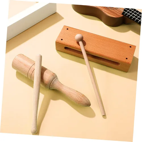 Vista 5 de Mikinona 8 juegos de bloques de madera de un solo tono con batidores, instrumentos de percusión de mano para niños y niñas, educativos