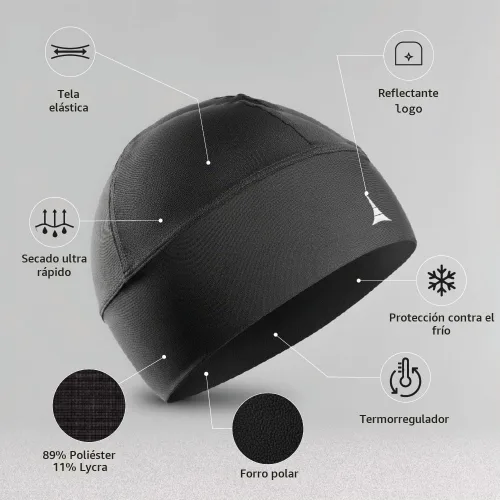Vista 2 de Gorro Skull Cap con Forro para Casco Running Beanie - Máxima Retención Térmica y Rendimiento de Evacuación de Humedad. Se Ajusta Debajo