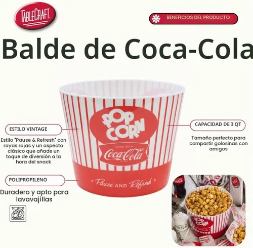 Vista 2 de Tablecraft Coca-Cola - Cubeta para palomitas de maíz/bocadillo "Pause & Refresh" (CC400), color rojo