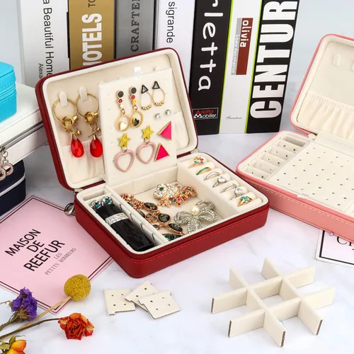 Vista 7 de DesignSter Joyero pequeño Estuche de joyería de viaje de piel sintética, organizador de joyas para collar, aretes, anillos, regalos para niñas