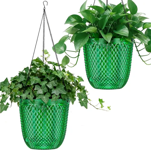 Vista 9 de Paquete de 2 macetas colgantes de riego automático de 7.2 pulgadas para plantas de interior y exterior, macetas colgantes de macramé de 34 pulgadas