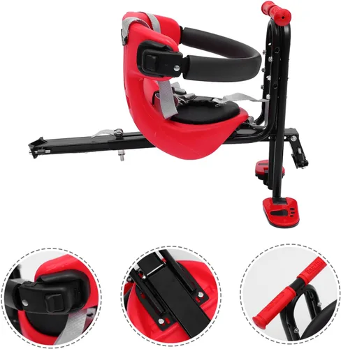 Vista 7 de 1 silla de bicicleta asiento de seguridad de montaje frontal para bicicletas conveniente barandilla diseño multifuncional para bicicletas de montaña
