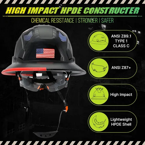 Vista 2 de Cascos De Construcción de ala completa Cascos de seguridad aprobados por OSHA con visera transparente - Casco de seguridad de construcción ventilado