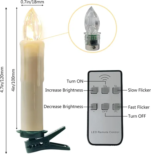 Vista 6 de Velas LED sin llama, 6 velas cónicas blancas con control remoto para decoración de bodas, 4 pulgadas