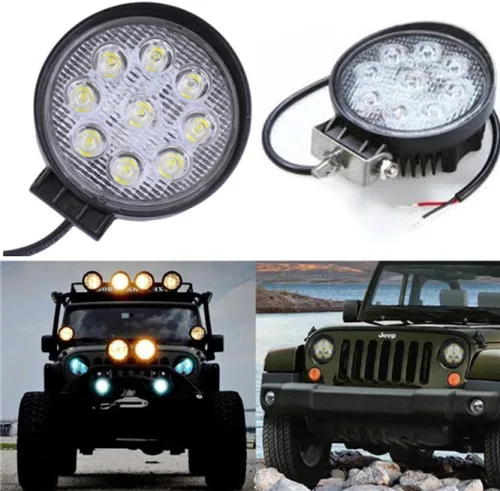 Vista 6 de Willpower 2 piezas de 27 W de 2200 lm, barra de luz de trabajo LED redonda, lámpara de conducción de haz puntual para todoterreno, SUV, barco, Jeep