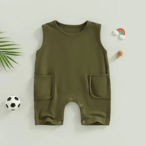 Vista 139 de Mameluco unisex de manga corta para bebé recién nacido, con botones, de una pieza, ropa de color sólido