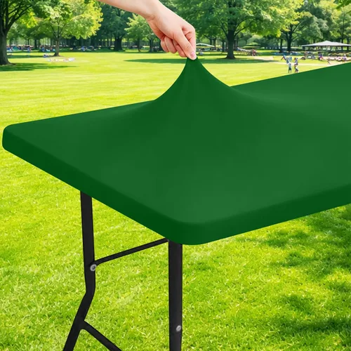 Vista 26 de Moosfor Mantel rectangular de elastano de 4 pies, manteles elásticos ajustables para pícnic, funda elástica y lavable para mesa de patio para Azul