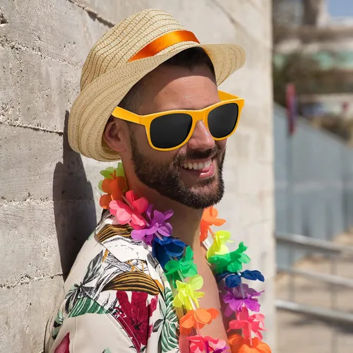 Vista 6 de Newcotte Sombreros de fiesta, sombreros de paja, sombrero Fedoraa a granel, sombreros de fiesta cubanos de la Habana con gafas de sol hawaianas