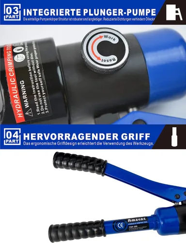 Vista 4 de AMZCNC herramienta de crimpado de terminales de cable de batería de alambre hidráulico azul de 16 toneladas con troqueles estándar de cable EE. UU.