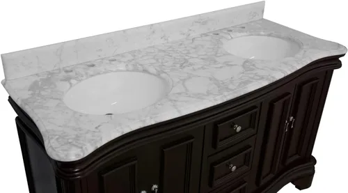 Vista 7 de Kitchen Bath Collection Katherine - Tocador de baño doble de 60 pulgadas (chocolate/carrara): incluye gabinete de chocolate con encimera de mármol