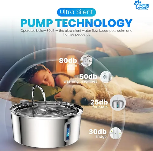 Vista 6 de Fuente de agua para perros de acero inoxidable, dispensador de agua automático grande de 8 litros para gatos, perros y otras mascotas, fuente