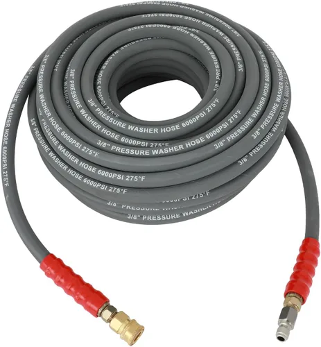 Vista 10 de OCPTY Water Pressure Washer Hose 3/8" 50ft 6000 psi Gray 2-Braid R2 Kink Resistant, Hot and Cold Water Max 248°F, Non-Marking