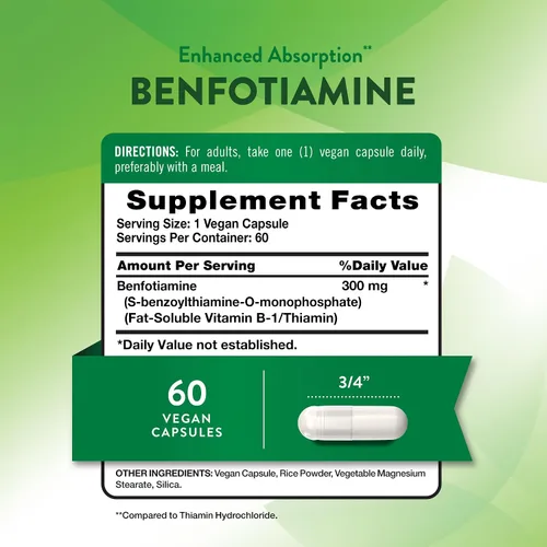 Vista 2 de Nature's Truth Benfotiamina 300 mg 60 unidades Suplemento vegano, sin OMG y sin gluten Precursor de vitamina B1