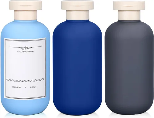 Vista 7 de ASEVAT Botellas de champú y acondicionador de viaje recargables de plástico de 10 onzas, 3 unidades, botella de viaje recargable con tapa abatible