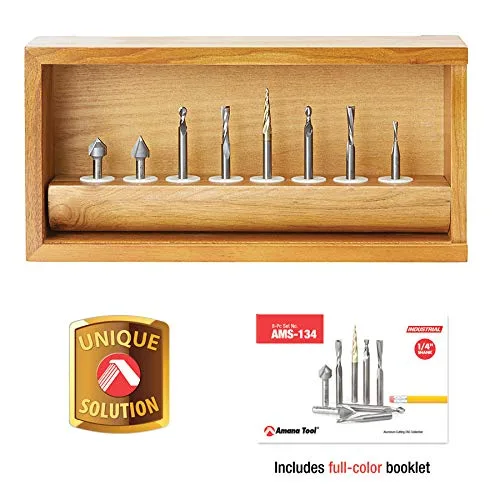 Vista 2 de Amana Tool - Colección de brocas de enrutador CNC de uso general AMS-134 de 8 piezas, vástago de 1/4