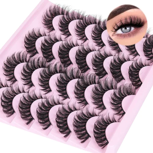 Vista 10 de Pestañas postizas de visón natural, efecto ojo de gato, finas, 16 mm, 5D, paquete de 14 pares de pestañas falsas de TNFVLONEINS