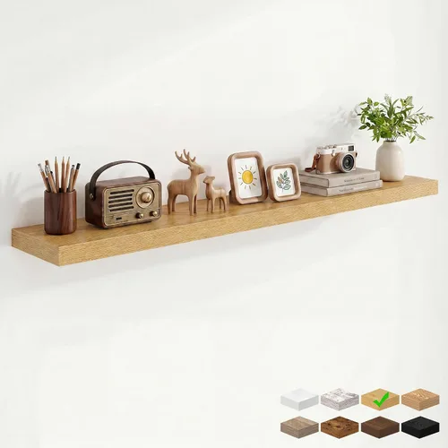 Vista 57 de Marsmiles 12in Depth Floating Shelves, 12x12x1.4, Rustic Brown, Set of 3 Marrón rústico