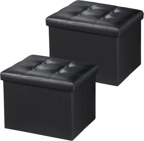 Vista 20 de Bsketa Otomana de Almacenamiento, Taburete Plegable con Asiento Acolchado de Espuma Más Gruesa, Otomana Pequeña de Cuero para Almacenamiento, Banco