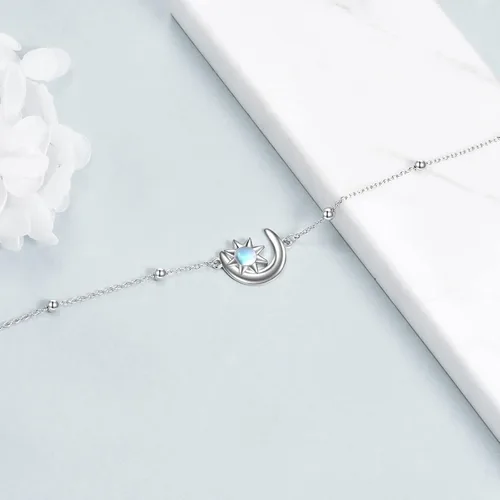 Vista 4 de KQF Pulsera de plata de ley con diseño de luna y luna creciente para mujer, joyería para adolescentes y niñas