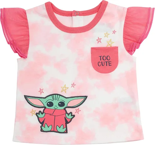 Vista 3 de STAR WARS Baby Yoda - Juego de canastilla de 4 piezas para niñas Adorable camiseta de manga corta, leggings con falda tutú, body de parche metálico