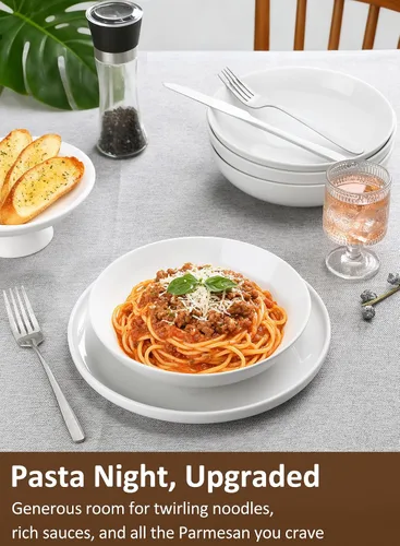 Vista 5 de Tazones para pasta, cuencos de sopa de ensalada blanca de 22 onzas, cuencos grandes para pasta, platos de pasta de porcelana, cuencos anchos y poco