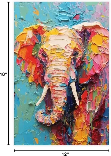 Vista 6 de Fyzuf Póster de elefante para pared, pintura al óleo animal sobre lienzo, póster de elefante cubismo colorido elefante estético R lienzo póster sin