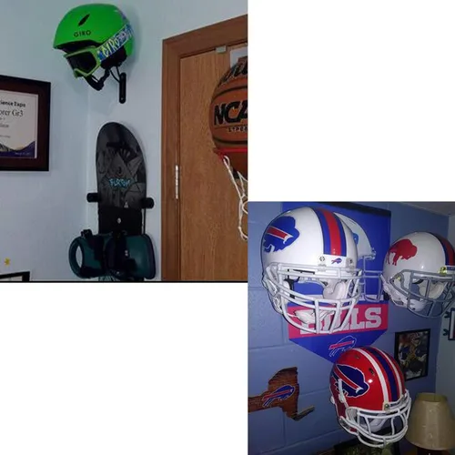 Vista 5 de Diseño profesional – Estante de almacenamiento para casco montado en la pared para motocicleta, hockey, equitación, béisbol, bate/casco de fuego