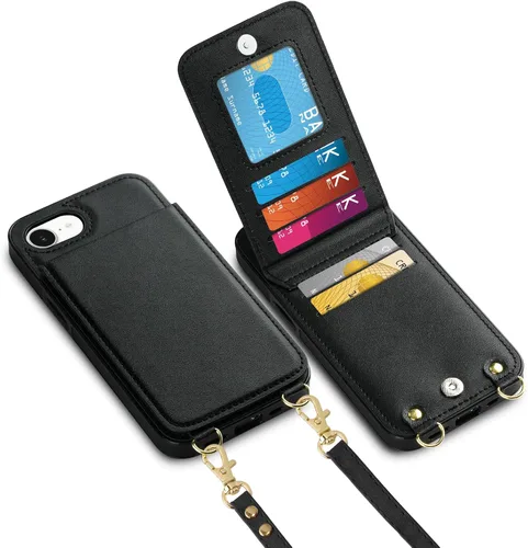 Vista 38 de Vofolen - Funda tipo cartera para iPhone 11 con tarjetero y bloqueo RFID, color negro Crossbody Adjustable Strap Purse Magnetic Clasp Heavy Duty