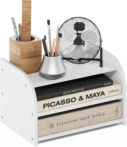 Vista 9 de Furinno Organizadores y accesorios de escritorio clásicos, elevador de monitor de 2 niveles, organización de oficina, estante superior de Espresso