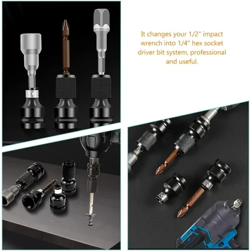 Vista 6 de Housoutil 4 adaptadores de enchufe de taladro adaptadores de llave de impacto, accesorios y accesorios de taladro de 1/2 pulgada cuadrada a enchufe