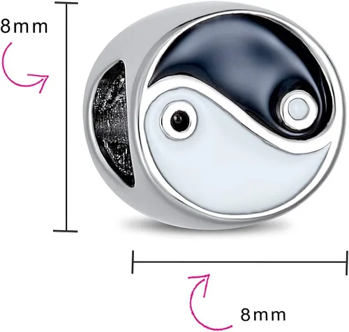 Vista 3 de Abalorio de Yin Yang de equilibrio blanco y negro para pulsera de plata de ley 925