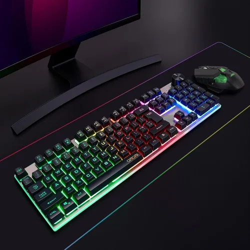 Vista 6 de Teclado y mouse inalámbricos para juegos con perilla y combo de mouse USB dongle 2.4G recargable con batería de 3000mAh, panel de acero inoxidable