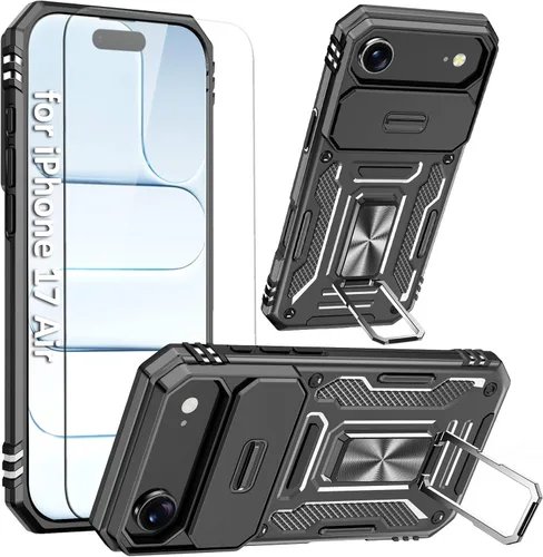 Vista 12 de Funda compatible con iPhone17 Pro con soporte, cubierta de cámara y protector de pantalla HD, doble capa a prueba de golpes, protección contra