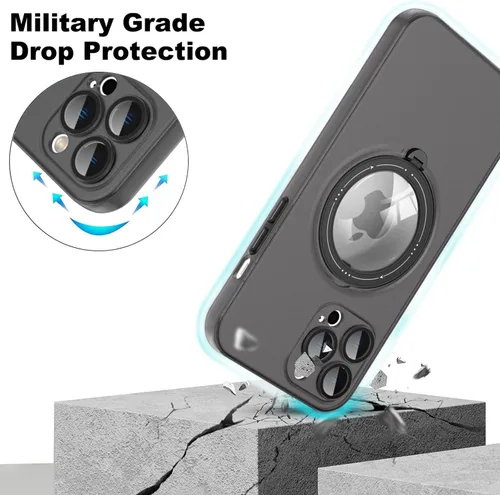 Vista 4 de Funda para iPhone 12 Pro Max, [compatible con Magsafe] con protector de lente de cámara y kiskstnad funda protectora ligera y translúcida mate