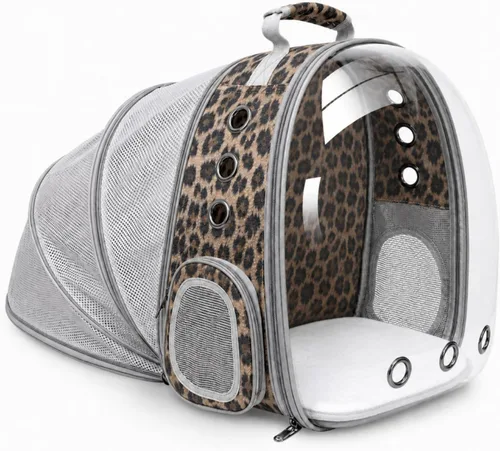 Vista 15 de Mochila expandible para gatos y perros, mochila de viaje para mascotas con ventana de burbujas con malla transpirable, estructura anticolapso, Negro