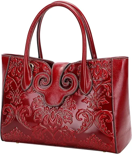 Vista 3 de PIJUSHI Bolsos florales para mujer bolso de mano con asa superior bolsos de hombro para mujer paquete con carteras de cuero genuino para mujer