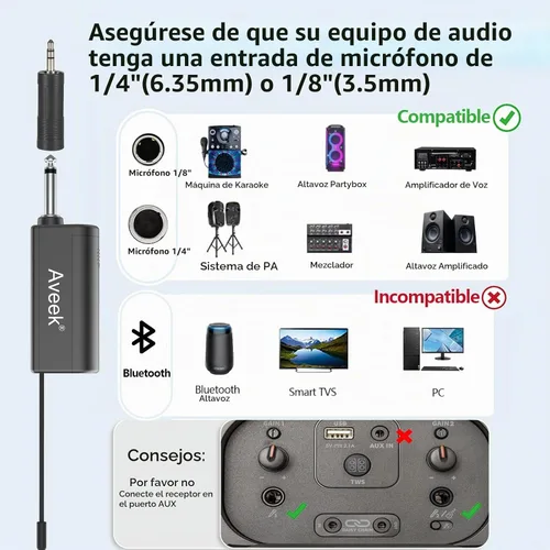 Vista 3 de Aveek Micrófono de karaoke inalámbrico, micrófono de mano recargable con receptor para altavoces y amplificadores alimentados, juego de micrófono