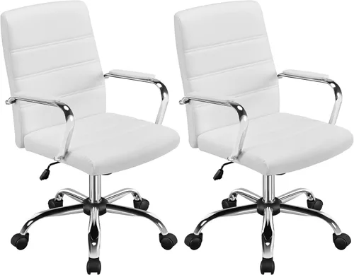 Vista 12 de Yaheetech Silla de oficina Exectuive de 2 piezas, altura ajustable, giratoria, de piel sintética, silla de escritorio para el hogar con brazos, claro