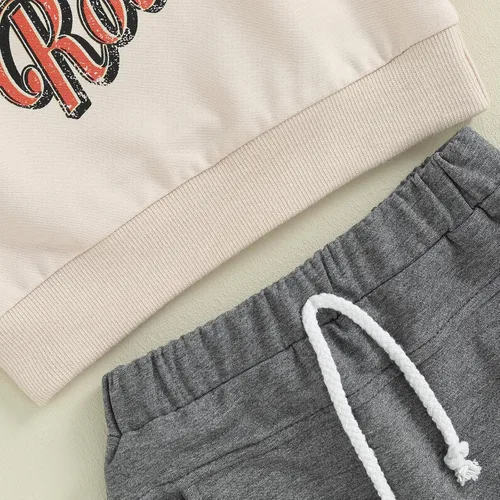Vista 6 de Chloefairy Conjunto de 2 piezas de ropa occidental para bebé, sudadera con texto en inglés "This is My First Rodeo", conjunto de 2 piezas para otoño