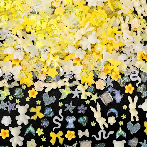 Vista 14 de COOSLIM 110 dijes de uñas 3D para uñas acrílicas, flor de camelia, rosa, mariposa, lazo, corazón, oso, conejo, estrella, para diseños de uñas