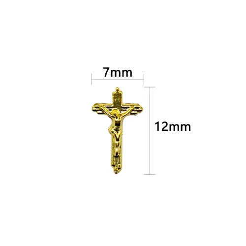 Vista 3 de WOKOTO 100 dijes de uñas de crucifijo dorado 3D para arte de uñas 3D, dijes de uñas de metal dorado para decoración de uñas, accesorios de bricolaje