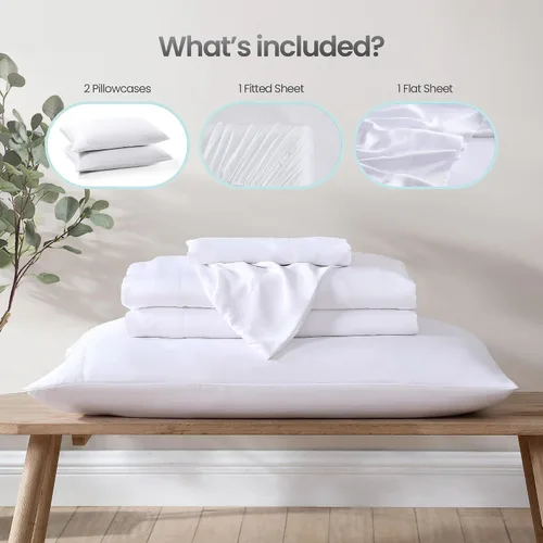 Vista 6 de Juego de sábanas de 100% eucalipto Tencel Lyocell, sedosas, suaves y lisas para todas las estaciones, fabricadas de forma sostenible, absorben