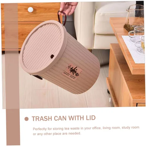 Vista 6 de LIFKOME Cubo de basura de escritorio, 8L, marrón claro, plástico