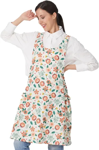 Vista 39 de Delantales ajustables con espalda cruzada para mujer con bolsillos de algodón y lino para cocinar y hornear