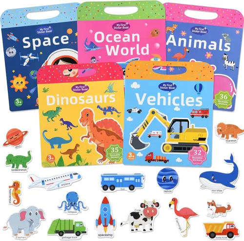 Vista 8 de ASTARON Libro de calcomanías reutilizables para niños pequeños, 88 piezas de calcomanías de animales, actividades para viajes por carretera