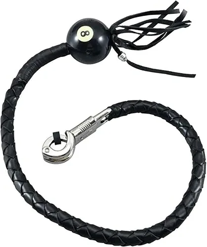 Vista 2 de Dream Apparel Látigo de Cuero para Motocicleta de 36 Pulgadas "Get Back" para Manillar con Flecos para Motociclista con Bola de Billar, Negro