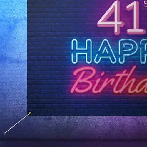Vista 5 de Cartel de fondo de neón brillante con texto en inglés «Happy 41st Birthday», decoración temática de fiesta de cumpleaños de 41 años para hombres