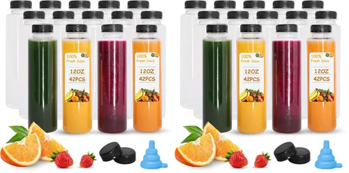Vista 10 de Holotap 42 Pzas Botellas de Plástico para Jugo de 8 OZ con Tapas, Botellas de Plástico Desechables Transparentes Vacías a Granel con Tapas Blancas a