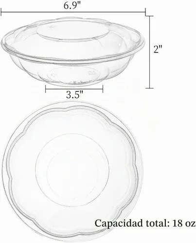 Vista 2 de Paquete de 50 cuencos de ensalada de plástico con tapas, recipiente desechable de 18 onzas para ensalada para el almuerzo, cuencos transparentes