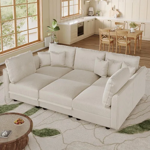 Vista 26 de LLappuil Sofá cama modular con diván de almacenamiento, sofá cama modular de pana para sala de estar, apartamento, beige